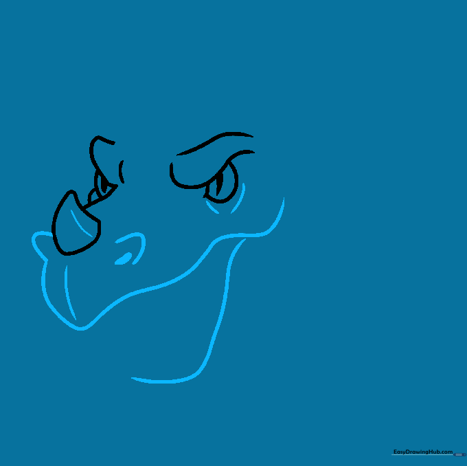 Drawing the upper and lower jaw lines of a dragon, emphasizing the curve of the mouth.