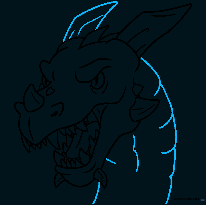 Adding neck plates and a second horn to the dragon illustration.