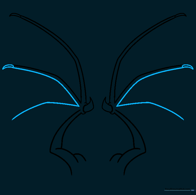Adding the second set of wing bones to the dragon wing sketch.