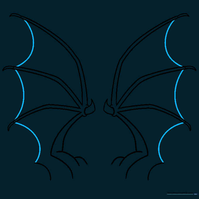 Adding the webbing between the wing bones to complete the dragon wing shape.