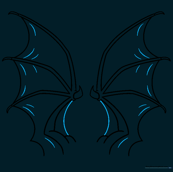 Adding final texture lines to the dragon wing membrane to complete the outline.