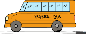 A colorful, finished school bus drawing displayed as a featured tutorial image.