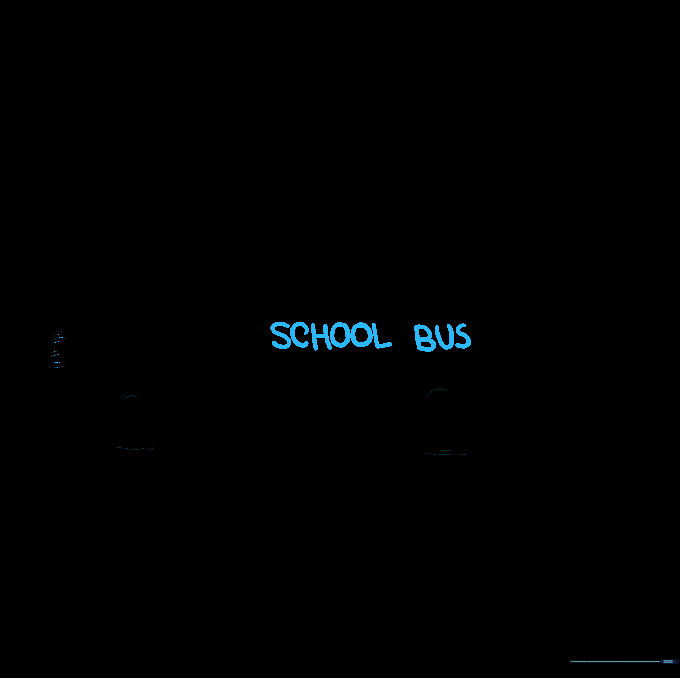 Adding the text 'SCHOOL BUS' to the side of the bus drawing.