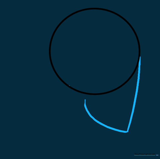 Adding a curved jawline extending from the bottom of the initial circle guide.
