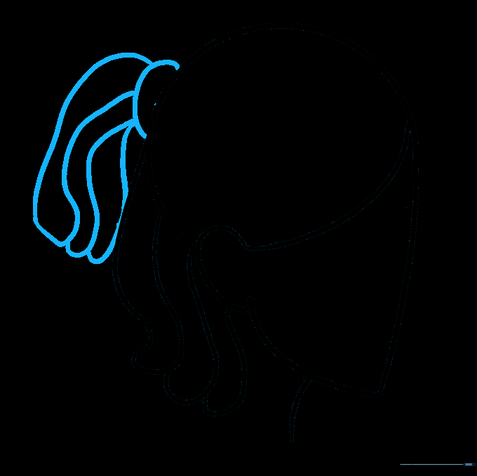 Drawing a hair tie at the top of the head with additional dreadlocks extending from it.