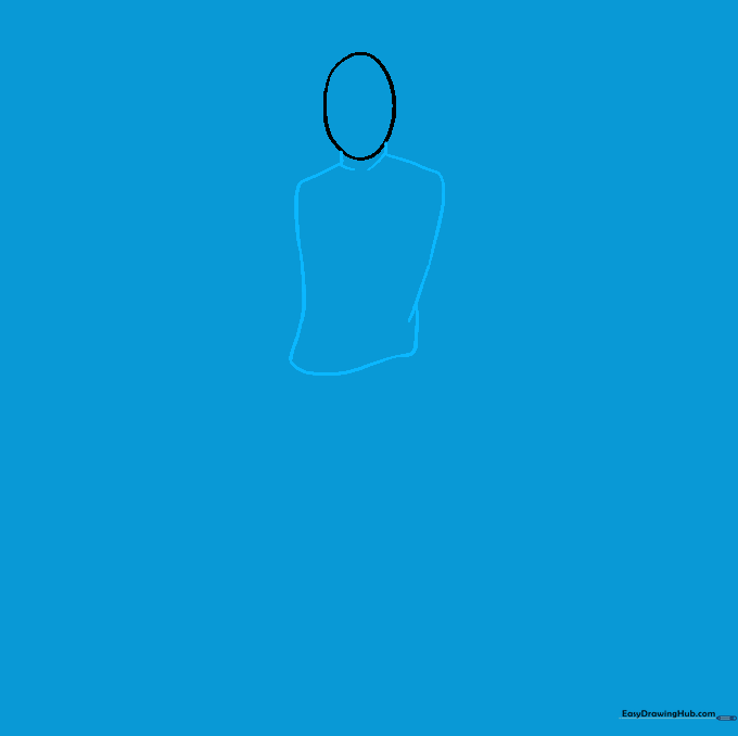 Adding a neck and rectangular torso frame to the head sketch