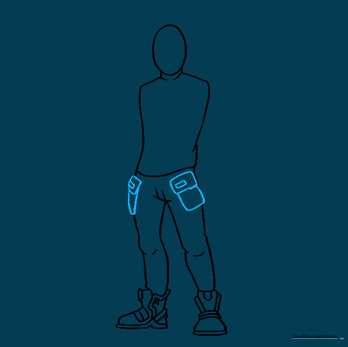 Adding pocket details to the leg area of the character