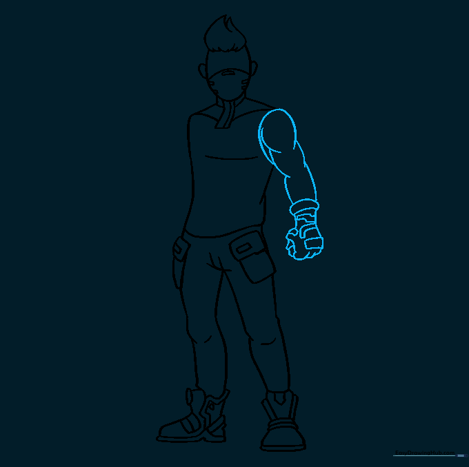 Sketching the muscular arm and glove detail