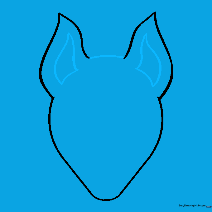 Connecting the ears with a curved line and adding inner ear details.