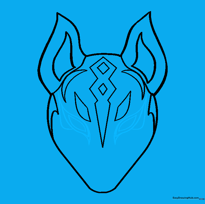 Sketching the sharp, teardrop-shaped eyes of the Drift mask.