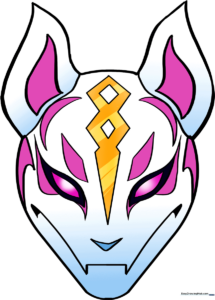 A high-quality, finished illustration of the Drift mask from Fortnite, showcasing clean lines and vibrant colors.