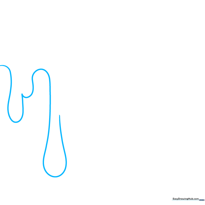 Pencil sketch showing the first teardrop-shaped liquid drip outlines.