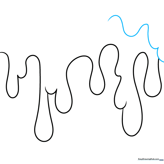 Drawing a wavy line connecting the tops of the drips to create a unified liquid edge.