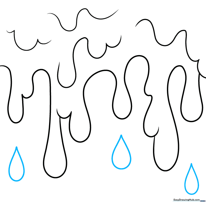 Adding small, detached teardrop shapes below the main drips to simulate splashing.