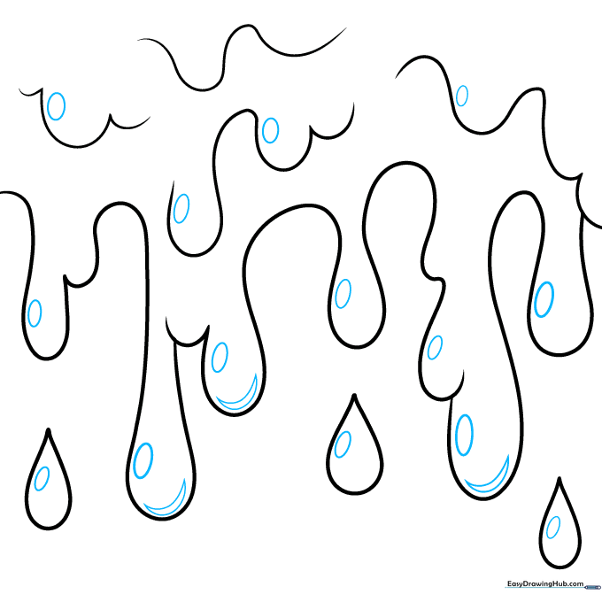 Drawing small ovals and crescents inside the drips to represent light reflections.