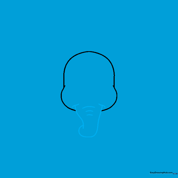 Adding a long, curved trunk to the bottom of the elephant's face.