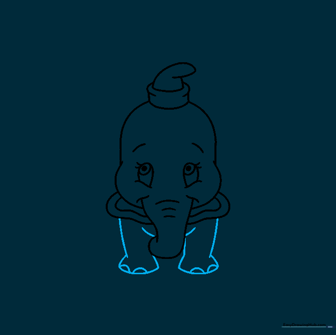 Outlining the elephant's body and front legs with toenail details.