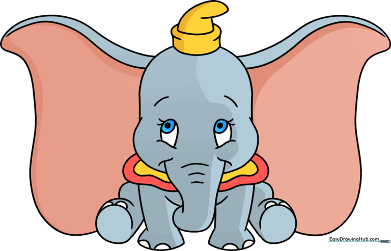 A colorful, finished illustration of Dumbo the flying elephant.