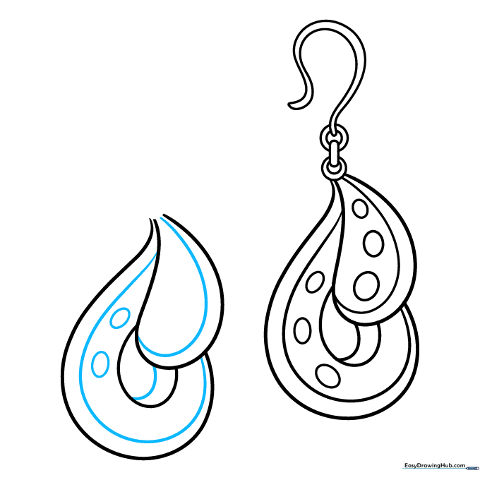 Adding matching internal details and gemstone ovals to the second earring.