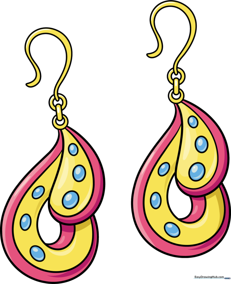 A colorful, finished illustration of elegant dangling earrings, perfect for jewelry design inspiration.