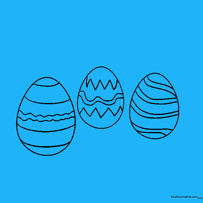 Easter eggs now decorated with small flower shapes and polka dot patterns.