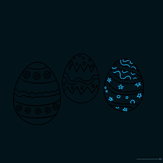 The third egg finished with star shapes and additional wavy line details.