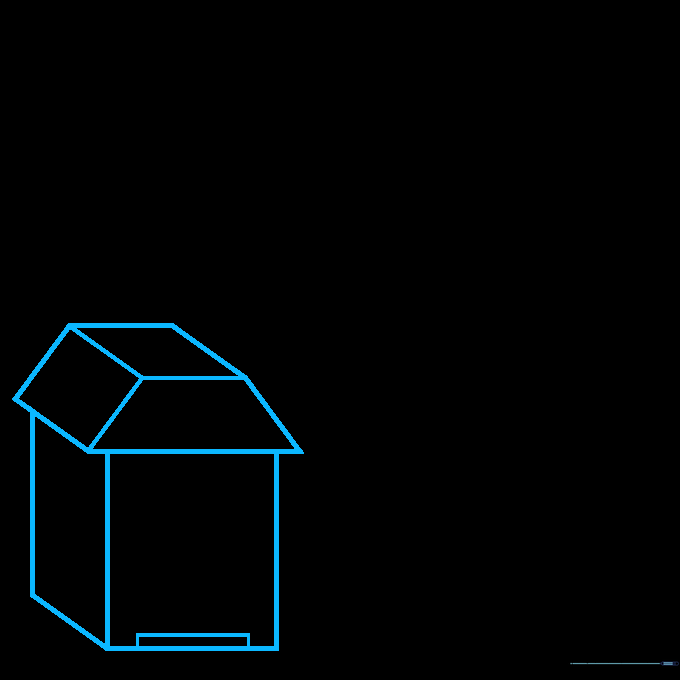 Pencil sketch showing the top roof structure of a 3D building using geometric parallelograms.