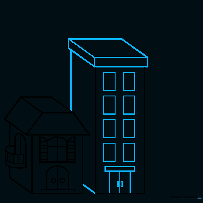 Adding a second, taller 3D building block next to the first one.