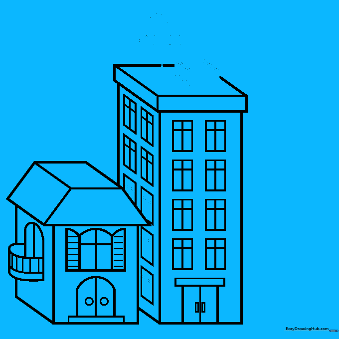 Drawing a small rooftop structure and a communications antenna.