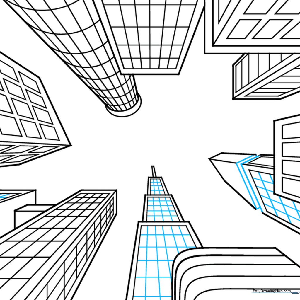 City buildings with added architectural depth, including indentations and balconies.