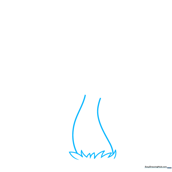Pencil sketch showing the base of a mushroom stalk emerging from a patch of grass.