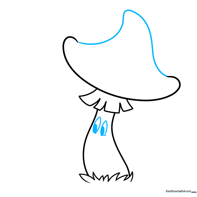 Mushroom cap completed with two large, friendly cartoon eyes added to the stalk.