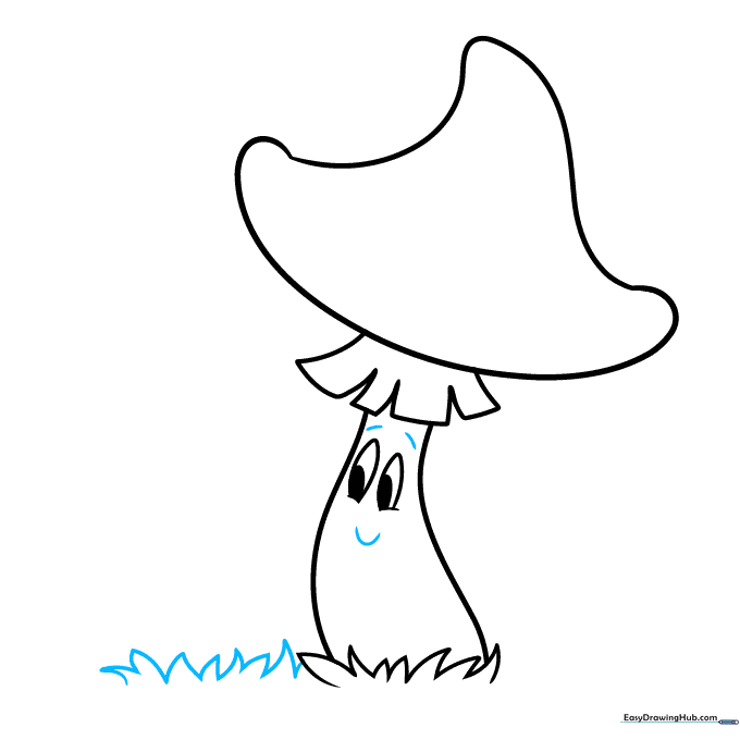 Adding eyebrows and a smiling mouth to the mushroom character.