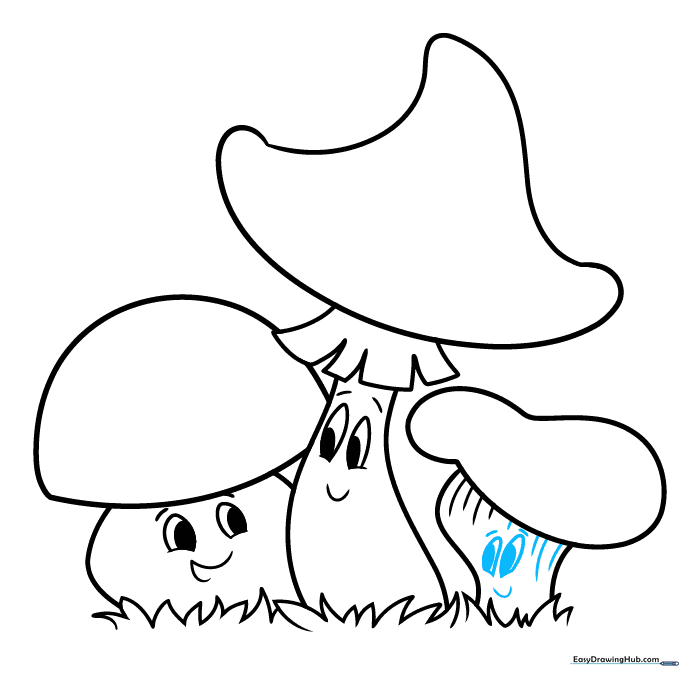 Adding facial features to the third mushroom character.