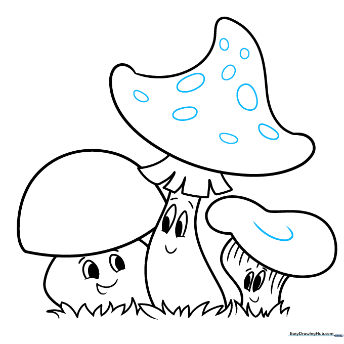 Adding spots to the toadstool cap and refining the shape of the third mushroom.