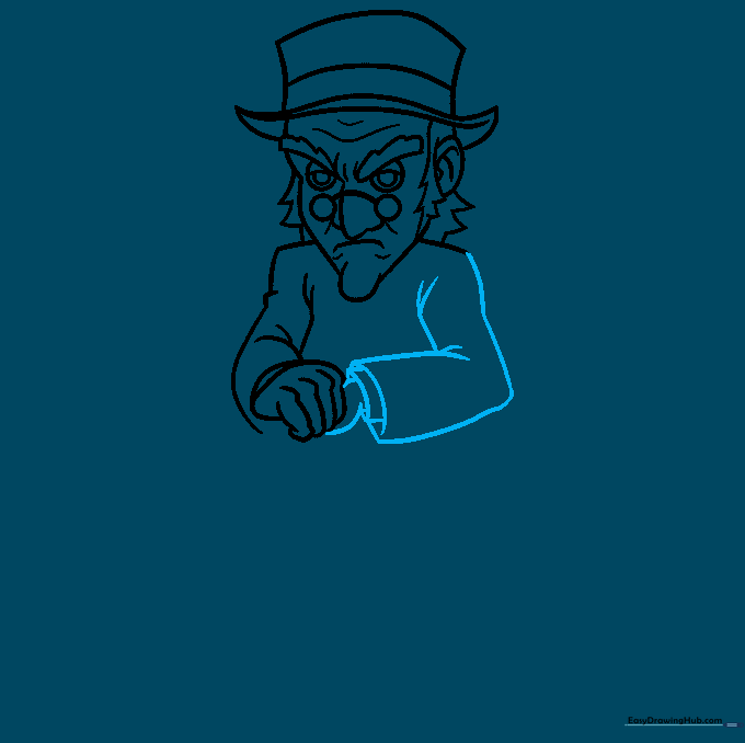 Drawing of Scrooge's arms and shirt cuffs.