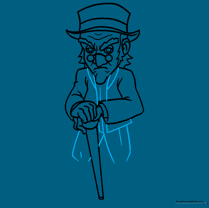 Scrooge's torso with jacket lapels and collar details.