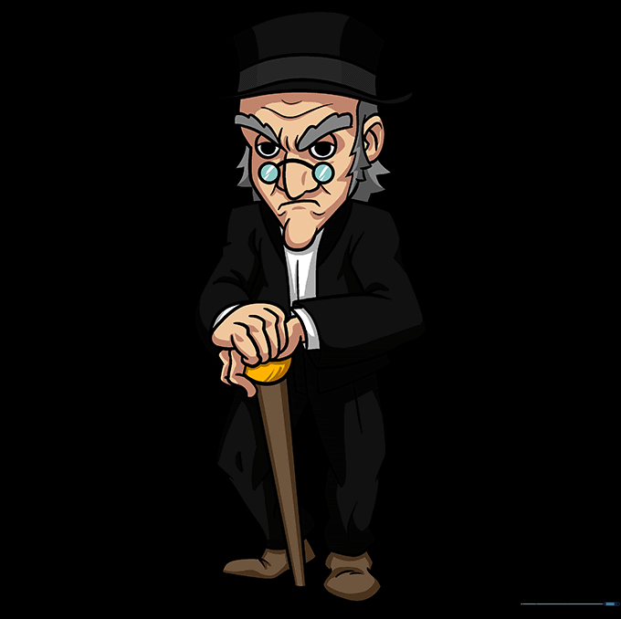 Finished, colored illustration of Ebenezer Scrooge.