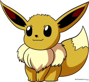 A colorful, finished drawing of Eevee from Pokémon.