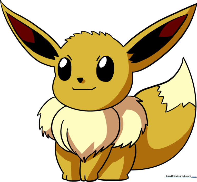 A colorful, finished drawing of Eevee from Pokémon.