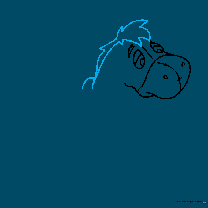 Jagged lines forming the texture of Eeyore's mane on the back of his head.