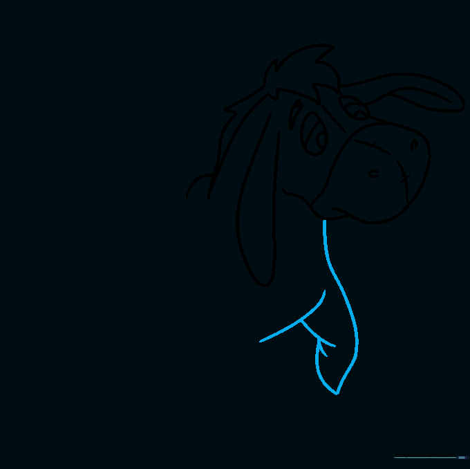 Sketch of Eeyore's chest and front leg with knee joint details.
