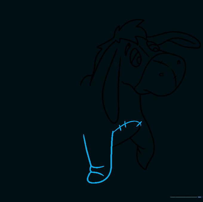 Second leg added with visible stitch marks connecting the body parts.
