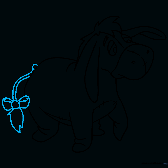 Eeyore's tail with a bow and tuft of hair attached to his body.