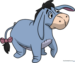 Finished, colorful illustration of Eeyore, the donkey from Winnie the Pooh.
