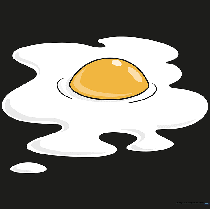 The finished, colored drawing of a sunny-side up egg.