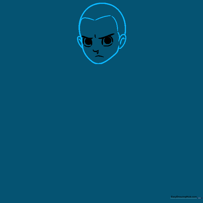 Drawing the outline of Eleven's head, ears, and short-cropped hairline.