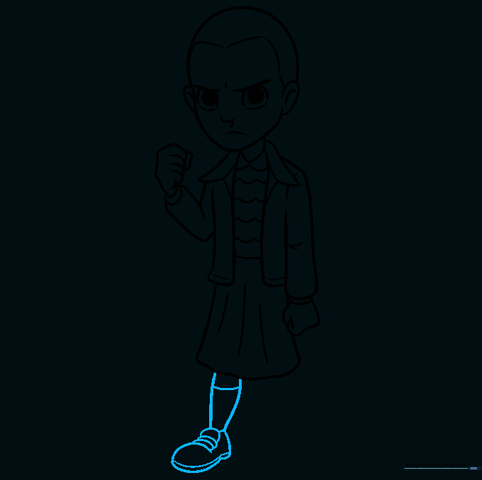 Drawing the leg, sock, and sneaker detail.
