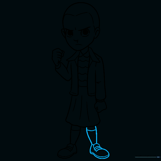 Completing the second leg and final outline of the character.