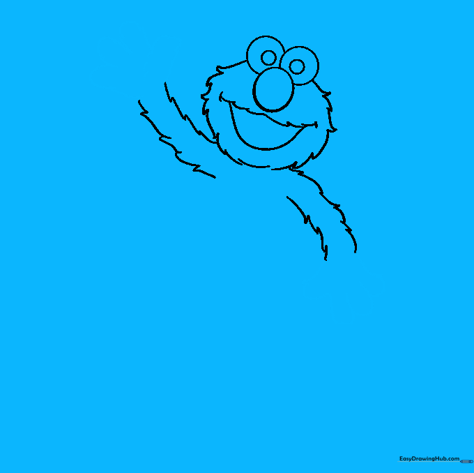 Detailed sketch showing Elmo's rounded, furry hands.